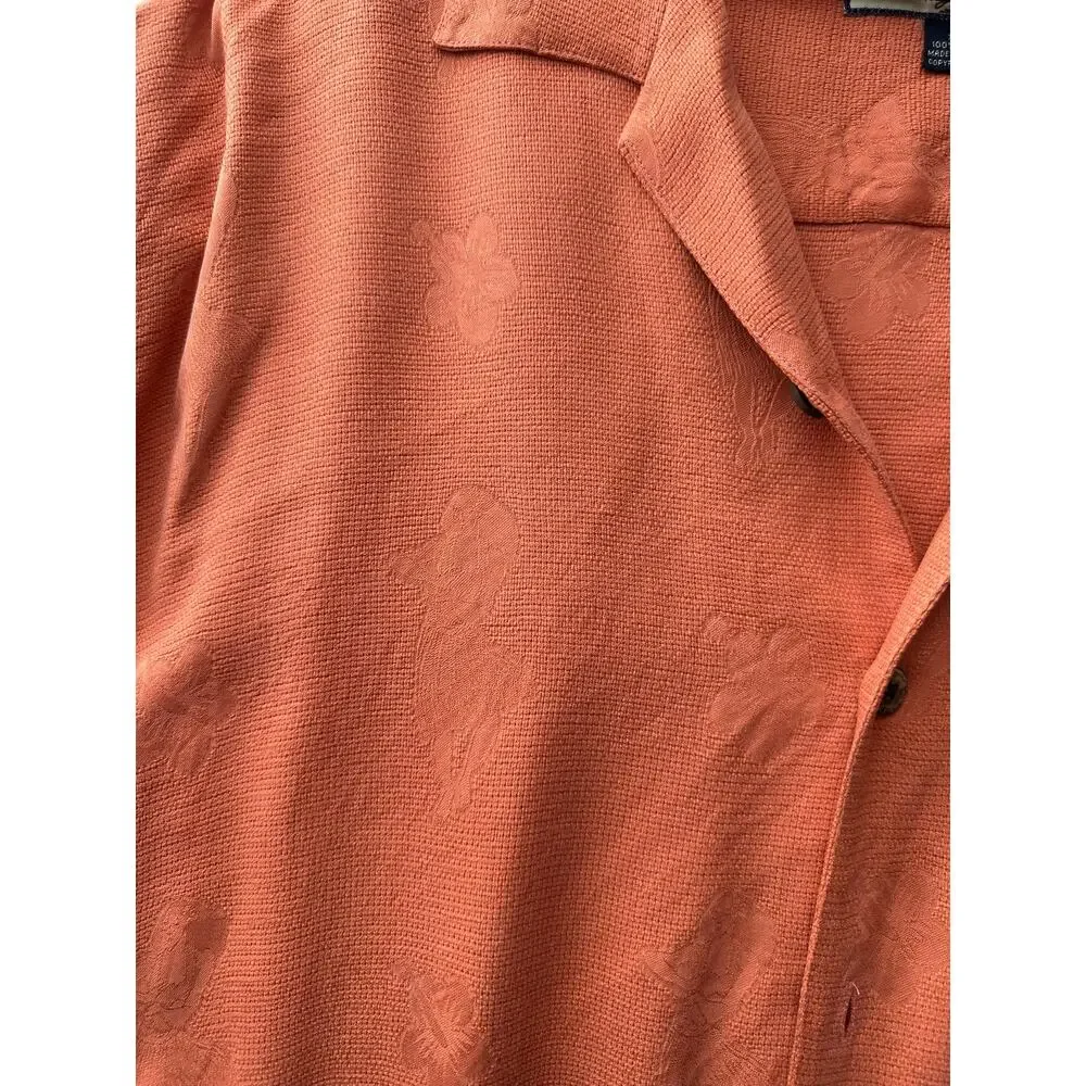 Tommy Bahama Relax Orange Silk Hawaiian Luau Pattern Camp Shirt XL